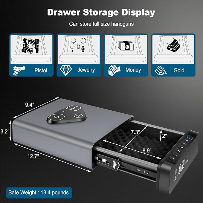 FTOP Biometric Fingerprint Gun Safe, Clock Handgun Safe - Image 4