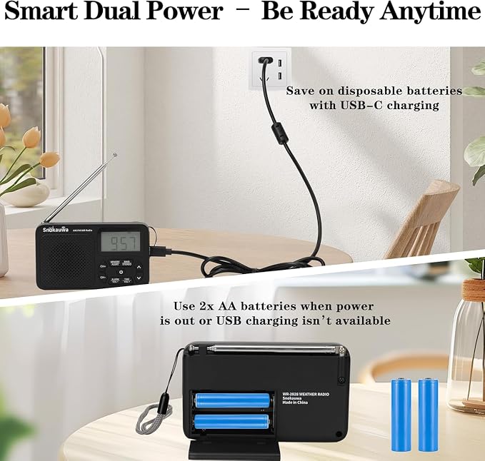 AM FM Radio, Portable Emergency Weather NOAA Radio, Small Digital Radio - Image 7