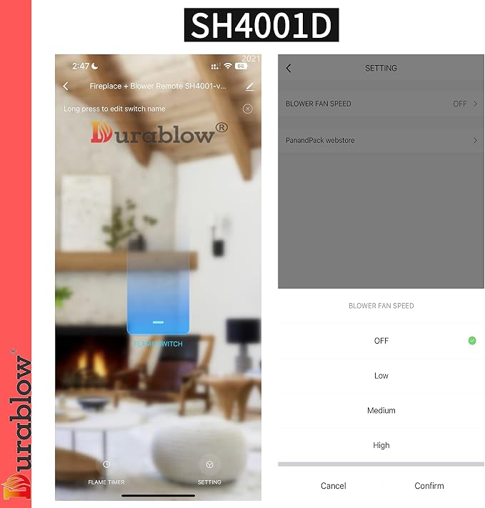 Durablow SH4001D On/Off Dual WiFi Gas Fireplace Valve + Blower Remote Control - Image 4