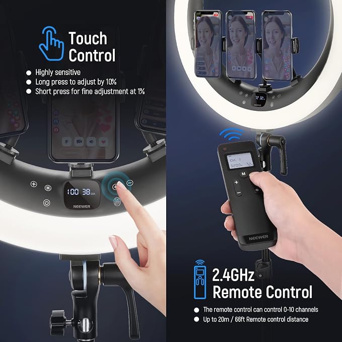 NEEWER 19 inch Ring Light with Stand, 3 Phone Holders and Mini Ball Head - Image 5