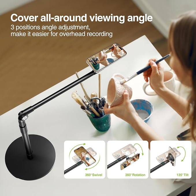 elitehood Magnetic Phone Stand for Overhead Recording, 15 in Long Arm Magsafe - Image 7