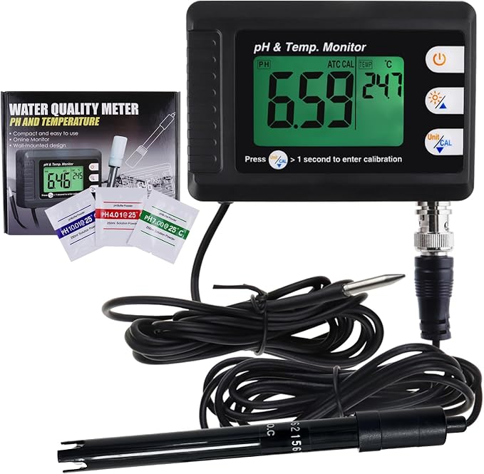 2 in 1 Temperature pH Monitor Meter Tester Sensor test Kit 0~14.0 pH Automatic by TEKCOPLUS