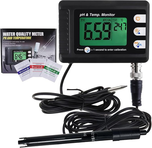2 in 1 Temperature pH Monitor Meter Tester Sensor test Kit 0~14.0 pH Automatic by TEKCOPLUS