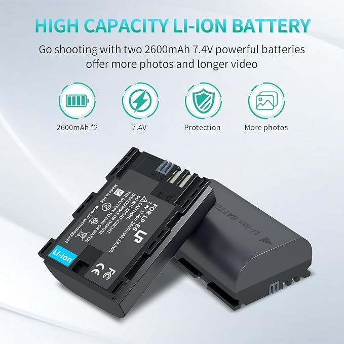 LP LP-E6 E6N Battery Charger Pack, 5D Mark II, 6D Mark II, 7D Mark II, XC10 - Image 3