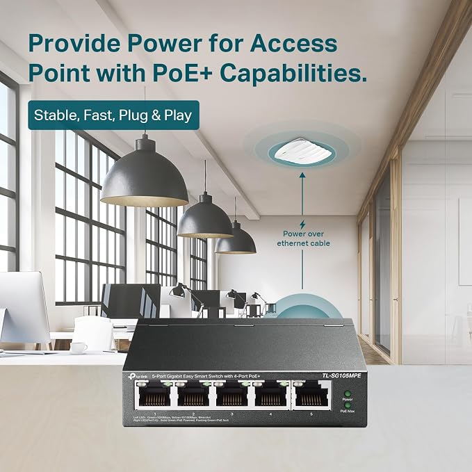 TP-Link TL-SG105MPE | Easy Smart Managed | 4 PoE+ Ports @120W, w/ 1 Uplink - Image 3