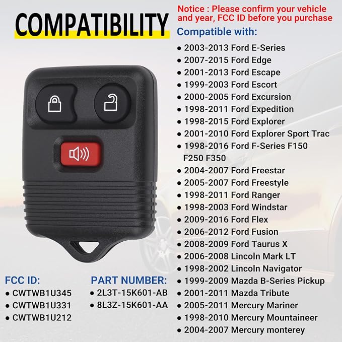 Vurkcy Keyless Entry Remote Key Fob Compatible - Image 2