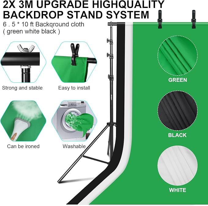 Photography Lighting kit with Backdrops, 8.5x10ft Backdrop Stands, UL Certified - Image 4