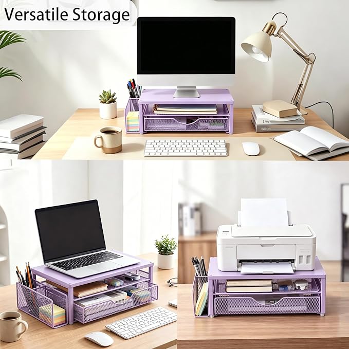 Spacrea Desk Organizer and Accessories, Computer Monitor Stand Riser - Image 3