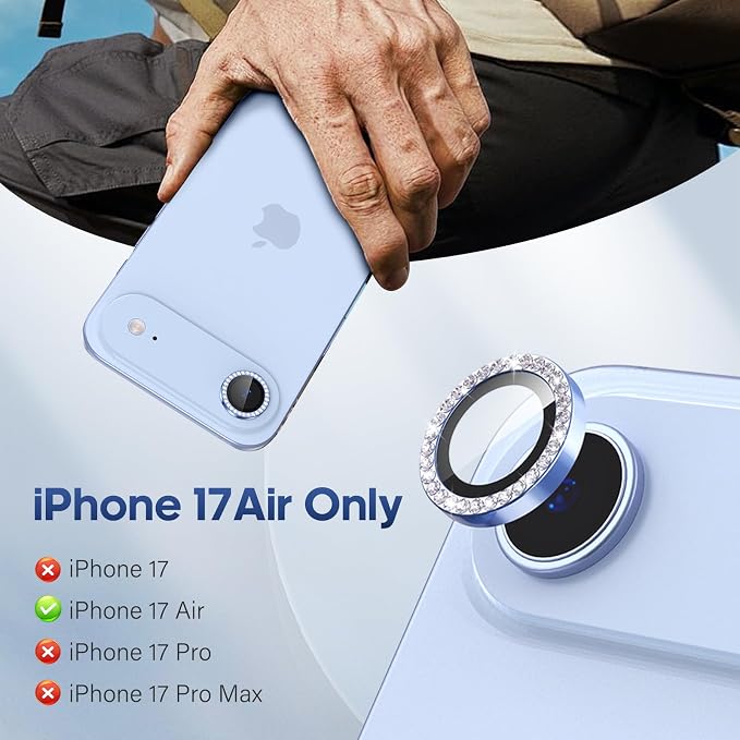 for iPhone 17 Air Camera Lens Protector Bling, Individual Diamond Metal Ring - Image 2