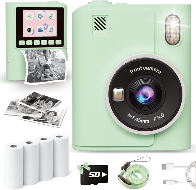 Instant Print Camera for Kids, 1080P Instant Digital Print Cameras for Toddler by ANBURI
