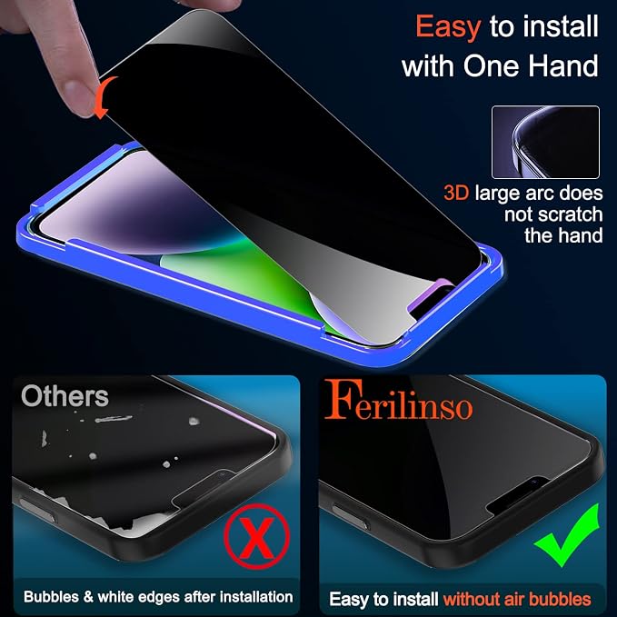 Ferilinso for iPhone 14 Plus iPhone 13 Pro Max Privacy Screen Protector 2 Pack - Image 7