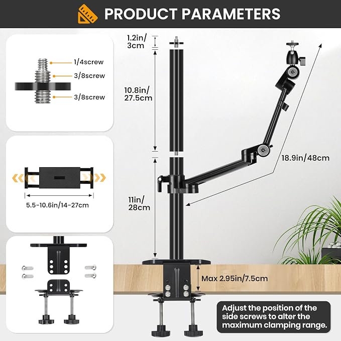 TARION Camera Arm Desk Mount: Heavy Duty DSLR Desktop Mount Camera Stand - Image 4
