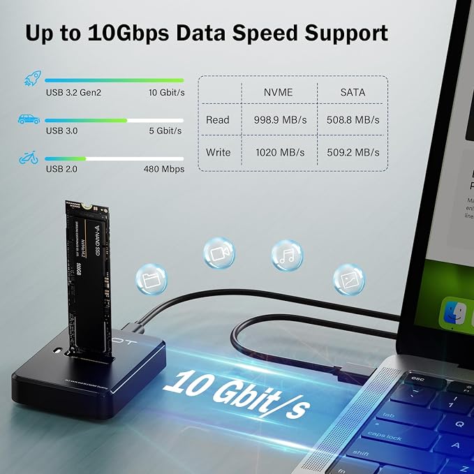 Tool-Free M.2 NVMe & SATA to USB C Docking Station, 10Gbps SSD Reader Adapter - Image 4