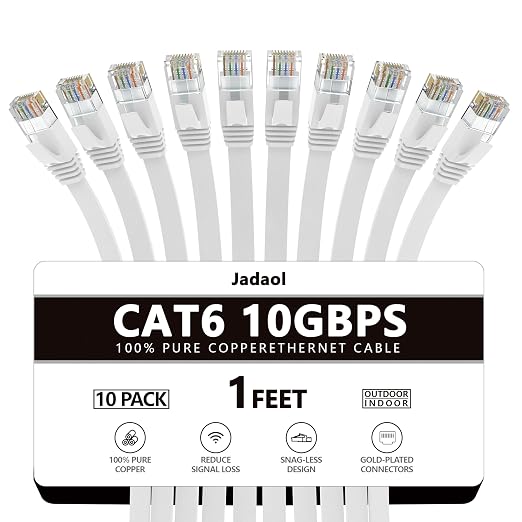 Jadaol Cat 6 Ethernet Cable 1ft 10-Pack, 10Gbps Support Cat8 Cat7 Network by Jadaol