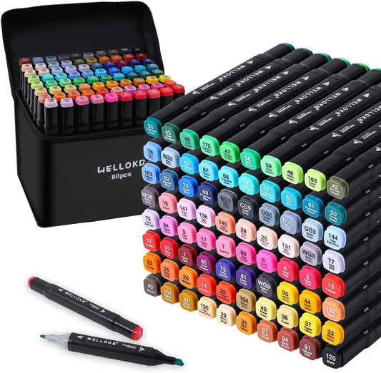 Alcohol Markers, 80 Colors Dual Brush Tip Permanent Art Markers, Coloring Marker, for Book Painting Card Making, Christmas gift for Adults Kids 8-12