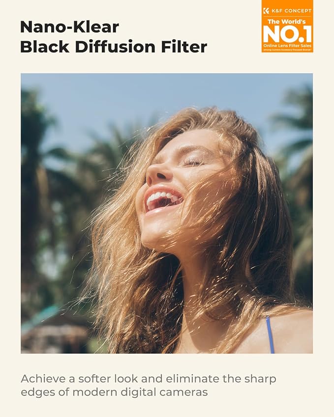 K&F CONCEPT 77mm Black Diffusion 1/4 Filter Mist Cinematic Effect Filter - Image 2
