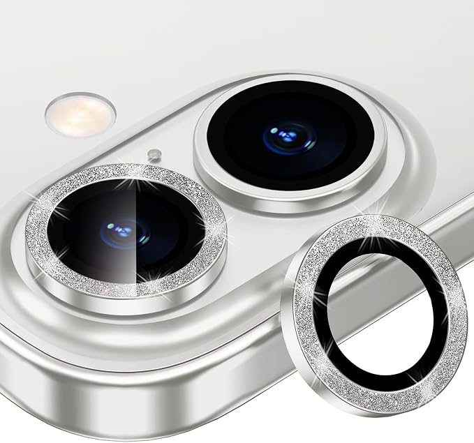 for iPhone 16/16 Plus Camera Lens Protector Bling Individual Metal Glitter Ring by Xfilm