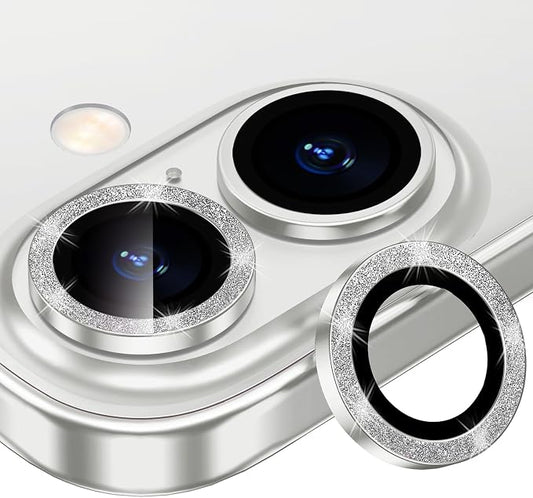 for iPhone 16/16 Plus Camera Lens Protector Bling Individual Metal Glitter Ring by Xfilm