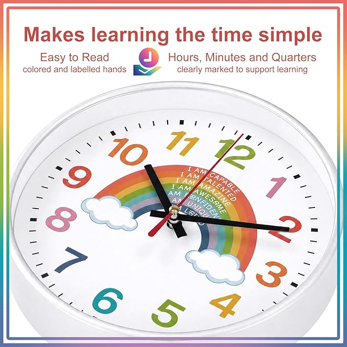 Gerrii Rainbow Wall Clock 8 Inch Learning Teaching Time Colorful Clock Silent - Image 2