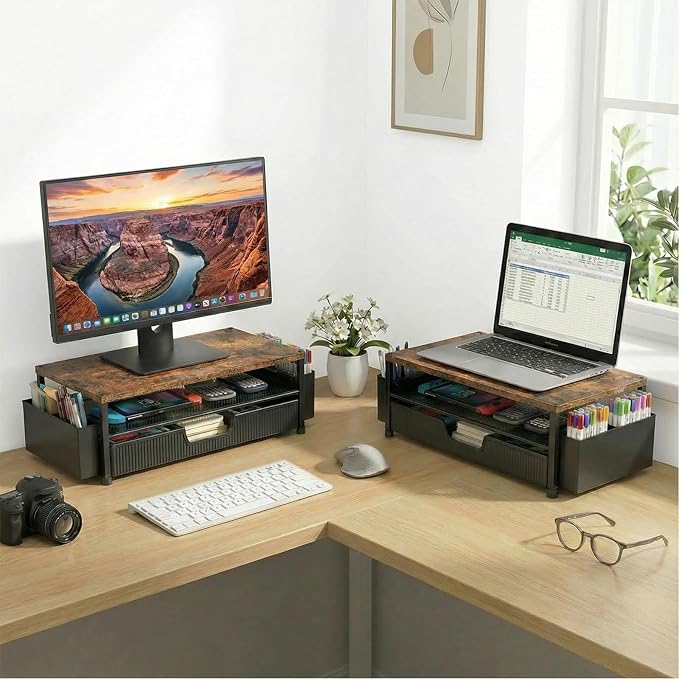 ECOLOVI Desk Organizer and Accessories, 2-Tier Computer Monitor Stand Rise - Image 6