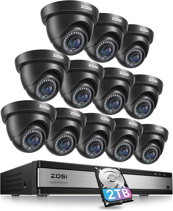 ZOSI 16 Channel Security Camera System 1080p, 2MP H.265+ Hybrid 16CH DVR by ZOSI