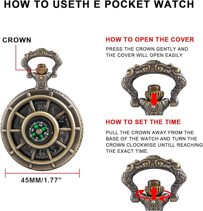 Men's Pocket Watch, Arabic Digital Dial Pocket Watches - Image 7