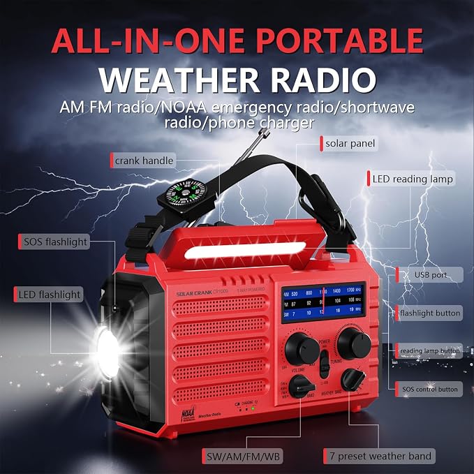 Emergency Solar Hand Crank Radio, AM/FM/SW NOAA Weather Alert Radio, Flashlight - Image 6
