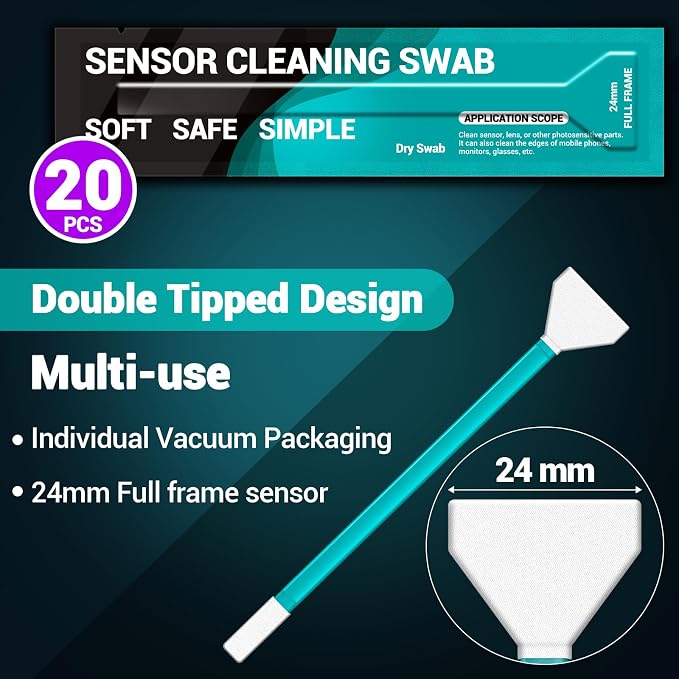 Aocii 20pcs Full Frame Camera Sensor Cleaning Kit, Lens Solution, 24mm Swab - Image 2