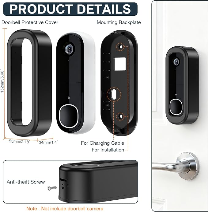 Adhesive Doorbell Camera Mount for Arlo Video Doorbell 2K, No-Drill Mounting - Image 4