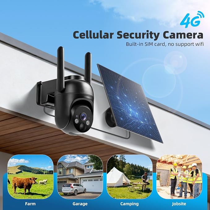 4G LTE Cellular Security Cameras Solar Powered No WiFi Security Camera Outdoor - Image 2