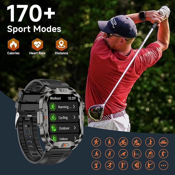 Smart Watch for Men Military Answer/Make Call 2.01″ Display 170+ Sports Modes - Image 8