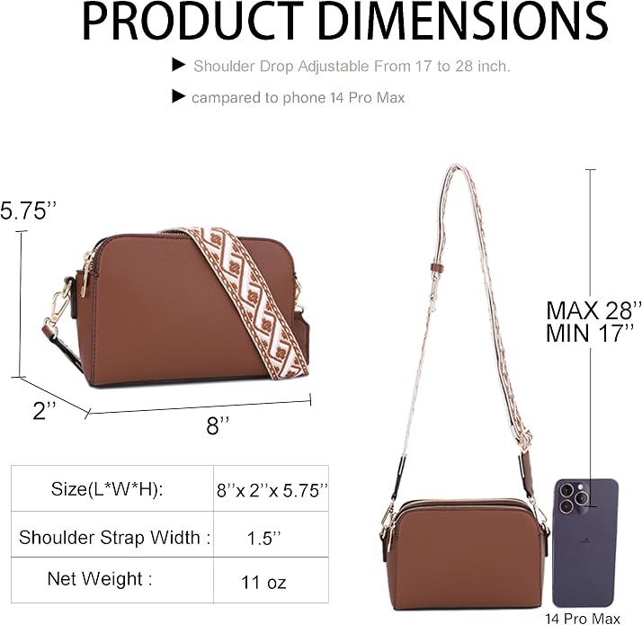 EVVE Crossbody Bags for Women Trendy Triple Zip Small Crossbody Camera Bag Purse - Image 3