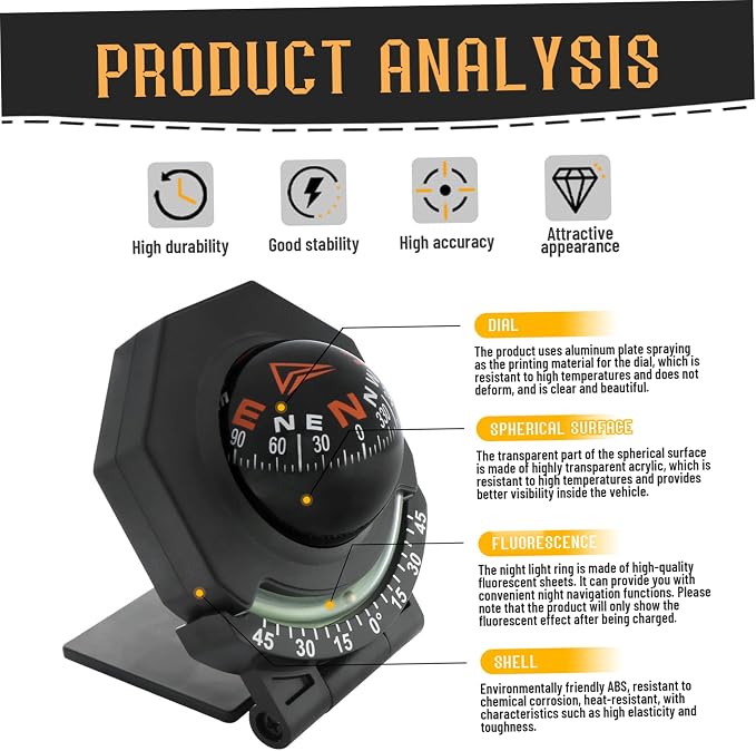 180-Degree Adjustable Car Dashboard Compass - Image 6