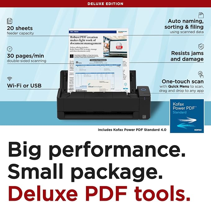 ScanSnap iX1300 Deluxe Compact Wireless or USB Double-Sided Color Document - Image 2