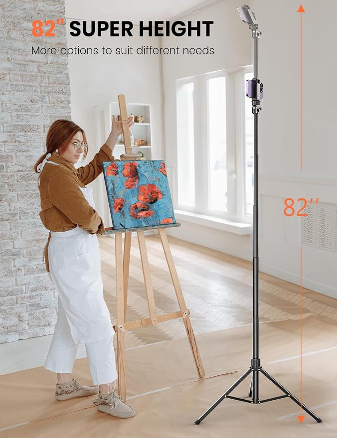 Pnitri 71'' Phone Tripod Stand, Extendable Reinforced Aluminum Phone Stand - Image 2