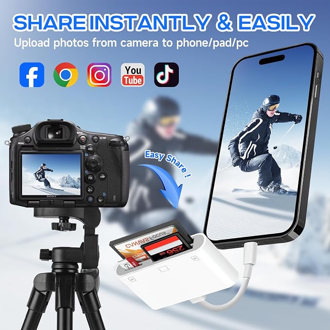 USB C SD Card Reader for iPhone 17/16/15/iPad/Mac, 3 in 1 USBC Memory Card - Image 4