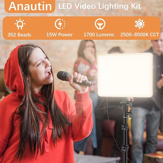 2-Pack LED Video Lighting Kit, Anautin 15W/1700Lux Photography Lighting - Image 2
