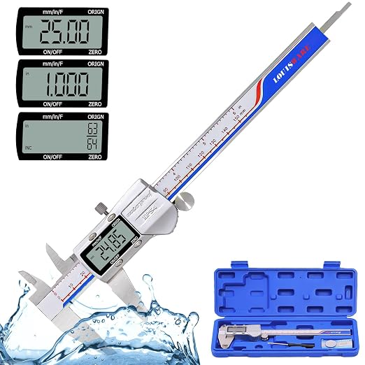 Digital Caliper Measuring Tool, IP54 Waterproof Stainless Steel Vernier Caliper by Louisware