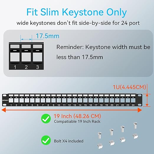 Sokqovt 24 Port Blank Keystone Patch Panel - Image 3