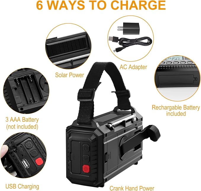 Raynic NOAA Weather Radio, 5000mAh/18500mWh Solar Hand Crank Emergency Radio - Image 4
