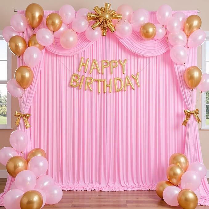 50ft x 12ft Wrinkle Free Pink Backdrop Curtains - Image 8