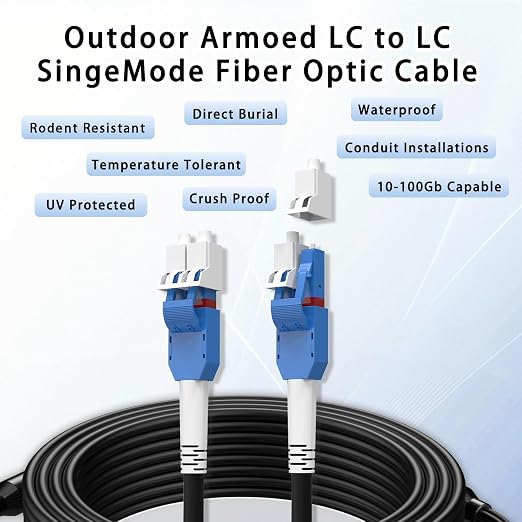 200M/656FT LC to LC Armored Outdoor Fiber Optic Cable, Single Mode Duplex - Image 9
