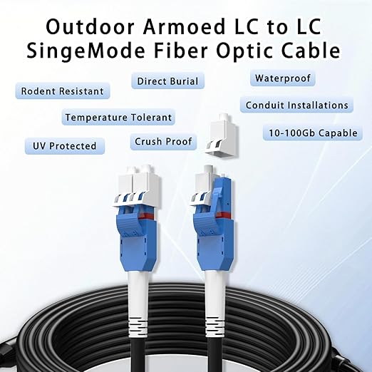 300M/984FT LC to LC Armored Outdoor Fiber Optic Cable, Single Mode Duplex - Image 9