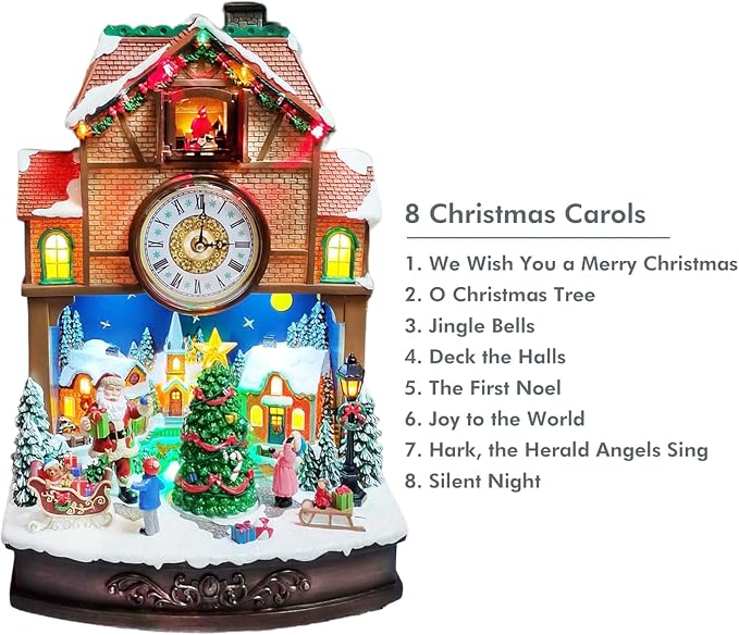 MOMENTS IN TIME Christmas Village Cuckoo Clock Animated Santa & Tree Scene - Image 5