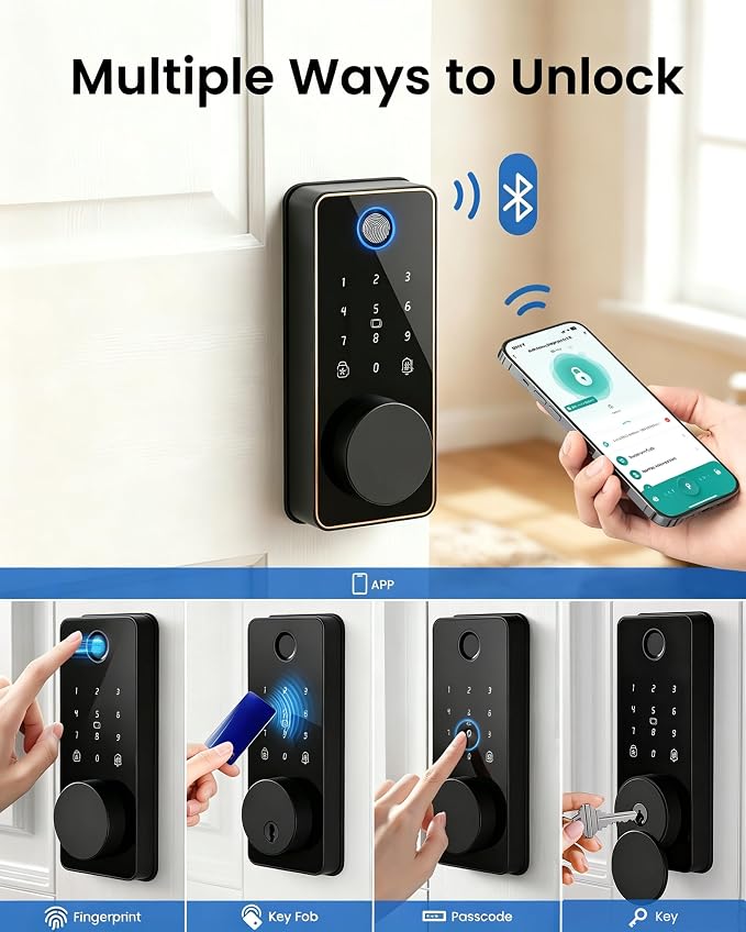 Smart Deadbolt Lock, 5-in-1 Keyless Entry Door Lock App Control, Fingerprint - Image 3