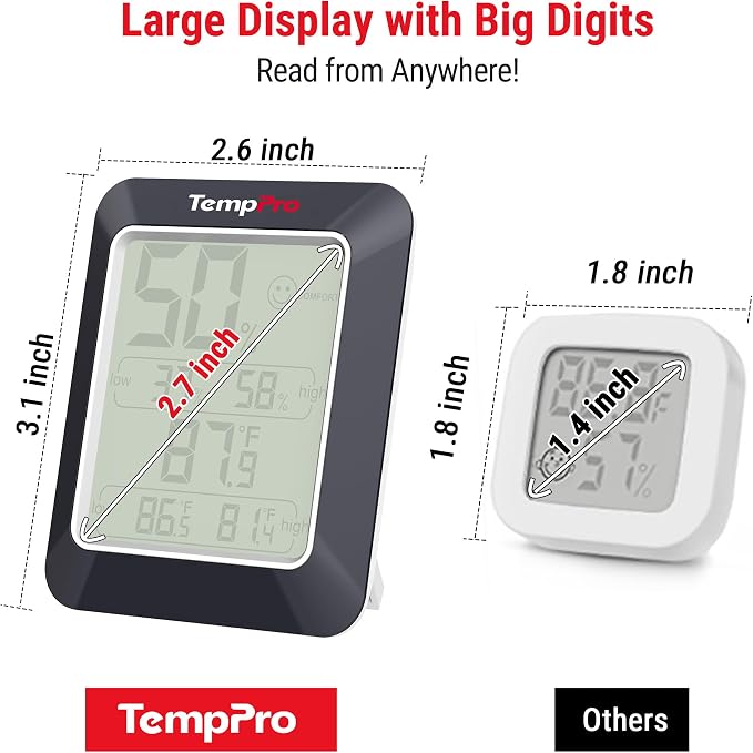TempPro TP50W 3 Pieces Digital Hygrometer Indoor Thermometer Room Thermometer - Image 6