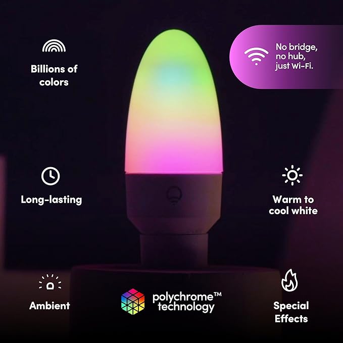 LIFX E12 Candle Color Wi-Fi Smart LED Light Bulb, PolychromeColor, No Hub Req - Image 2
