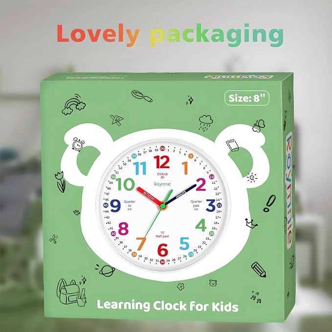 Roymnie Wall Clock 10 Inch for Kids Learning Kids Teaching Clock Analog Silent - Image 3