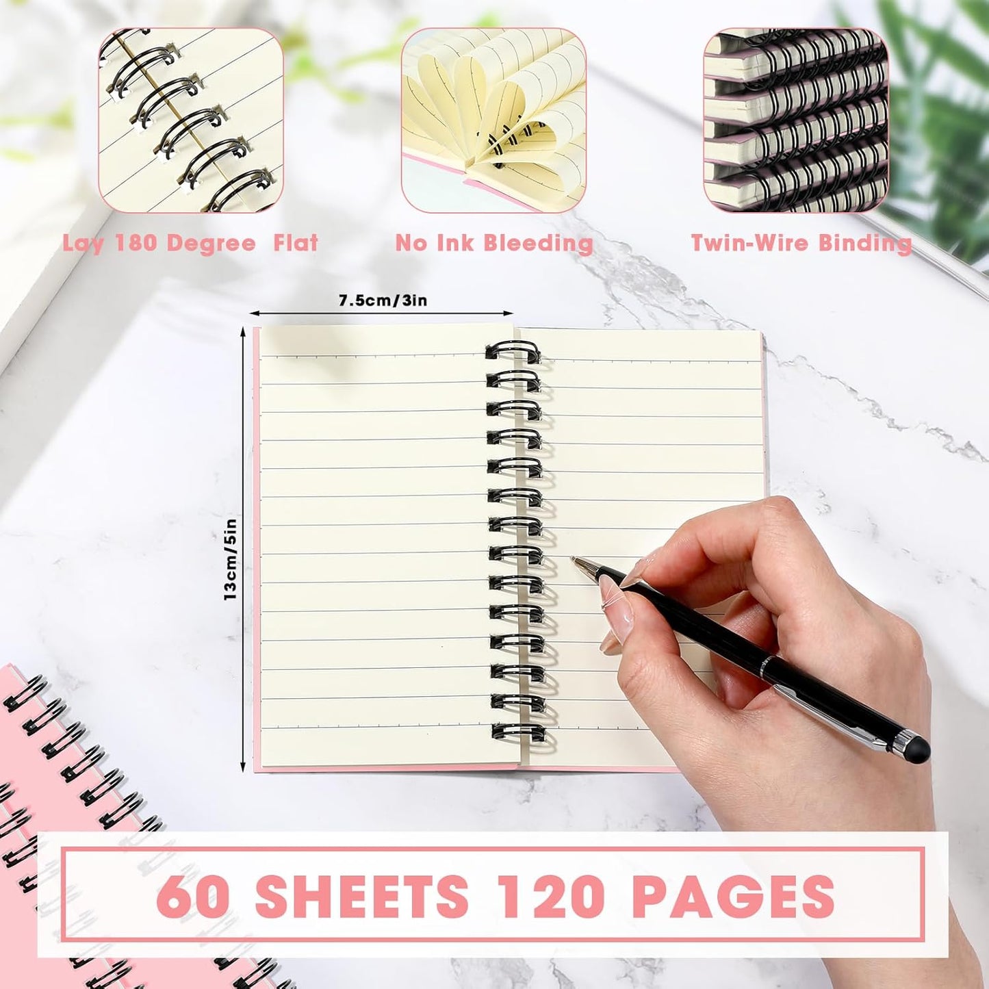 Jutom 18 Pcs Small Spiral Notebooks Memo Pads 3x5 Bulk Small Pocket Notebooks Mini Notepads with Lined Pages Mini Journals for Office Back to School Work Writing Supplies, 120 Pages (Pink)