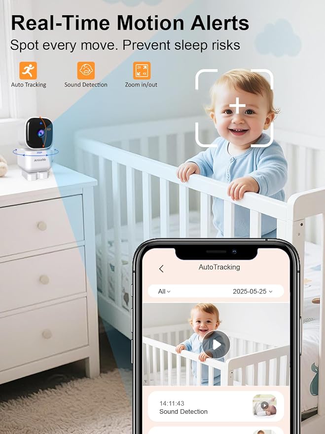 Smart Baby Monitor with 2 Cameras and Phone App, Dual Mode, Auto Motion Tracking - Image 8